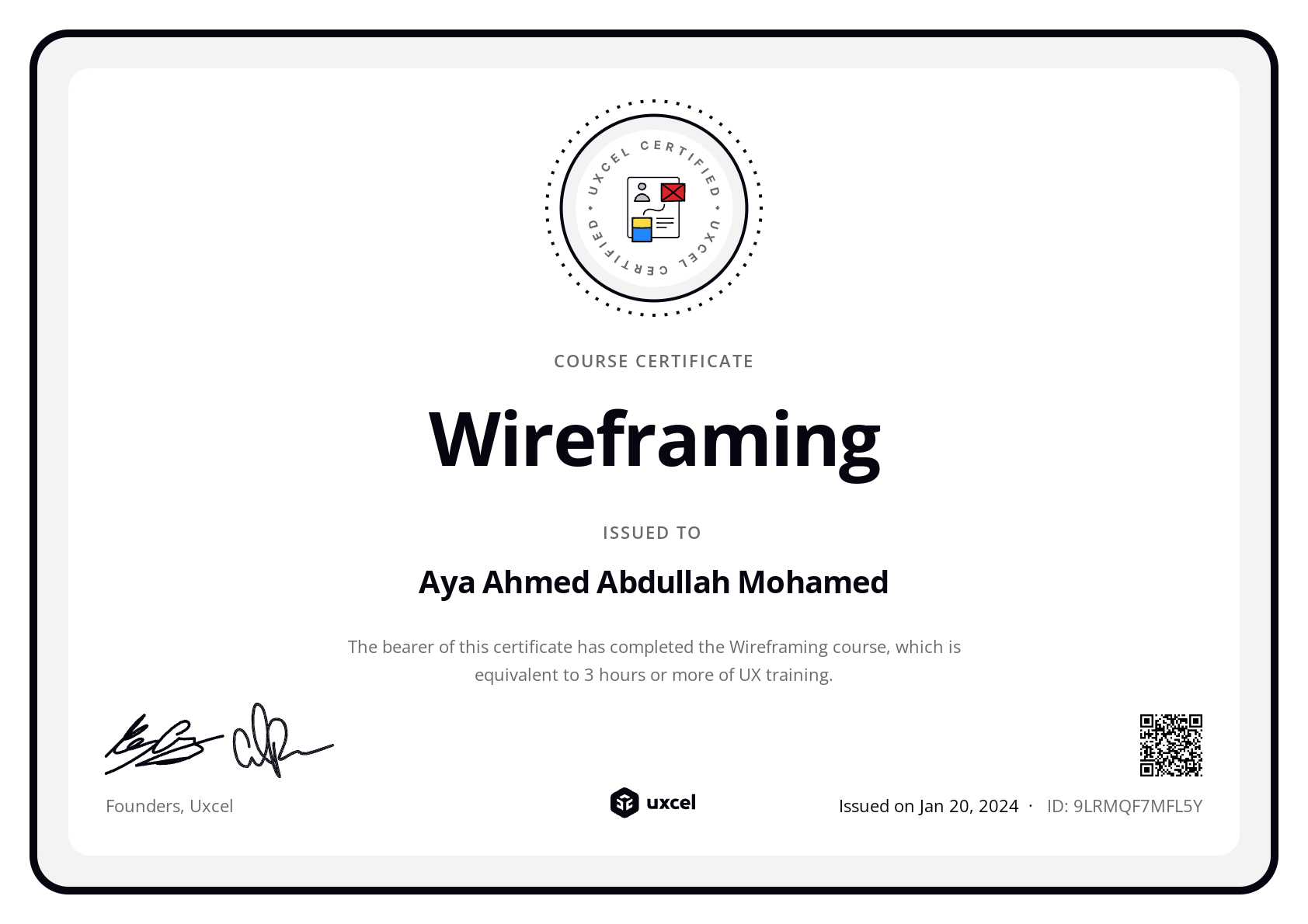 Aya Ahmed Abdullah Mohamed's certificate
